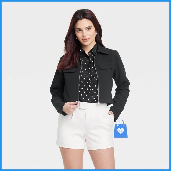 XS - Womens Cropped Zipper Jacket - A New Day - Black - Picture 5 of 6